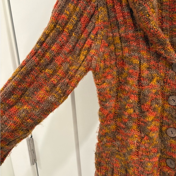Prana Multicolor Wool Blend Cable Knit Cowl Neck Cardigan Size Small - Picture 6 of 16